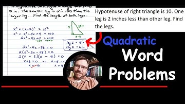 Pythagorean Theorem: Hypotenuse of right triangle is 10. One leg is 2 inches less than other leg.