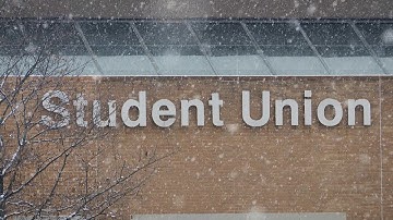 Snow on campus at Wright State University