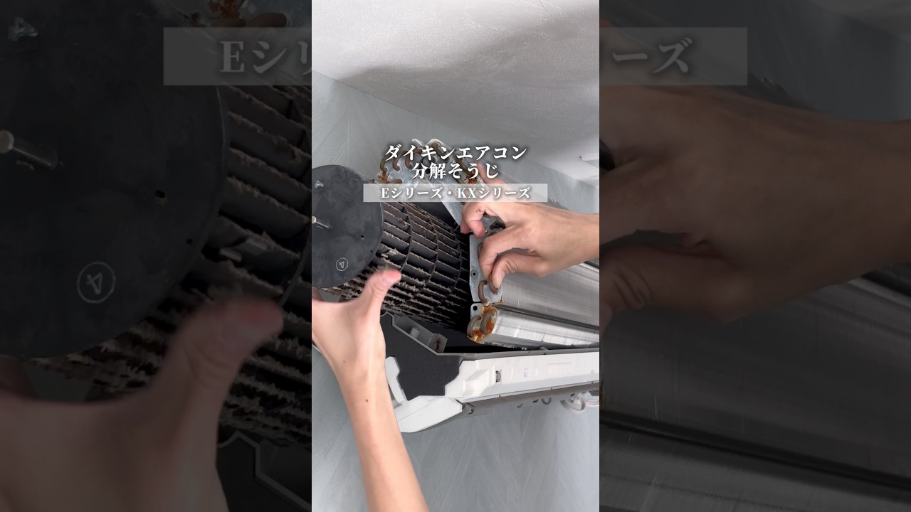 今回はKXシリーズ型番(S25YTKXS-W) スゴ暖👉Eシリーズもほぼ一緒✨自己責任で🙏白いルーバーは割れやすいから注意⚠️グレーの羽も無理なら外さないで大丈夫👌#掃除 #エアコン掃除