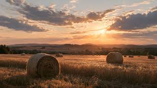 4K Golden Hay Bales at Sunset Screensaver | 1-Hour Looping TV Art for Serene Ambience