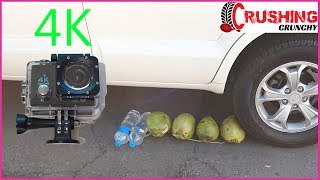 Crushing Crunchy & Soft Things by Car! - EXPERIMENT Coconuts and 4K Camera VS Car screenshot 2