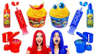 RED SPICY VS BLUE SWEET Food Challenge | Eating Sweet and Fire Noodles! Mukbang by RATATA