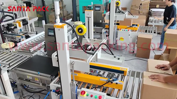 #shTotally automatic case packing machine for Chinese customer,auto adjust and seal tape-Santa Pack