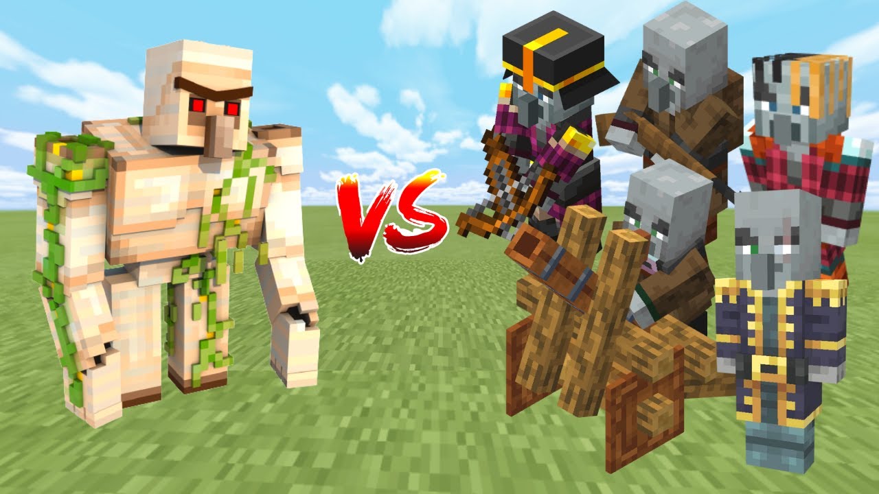 IRON GOLEM vs ALL PILLAGERS in Minecraft Mob Battle YouTube