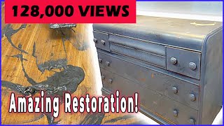 AMAZING RESTORATION of RARE VINTAGE 1930s WATERFALL DRESSER. Relaxing Furniture Restoration Video