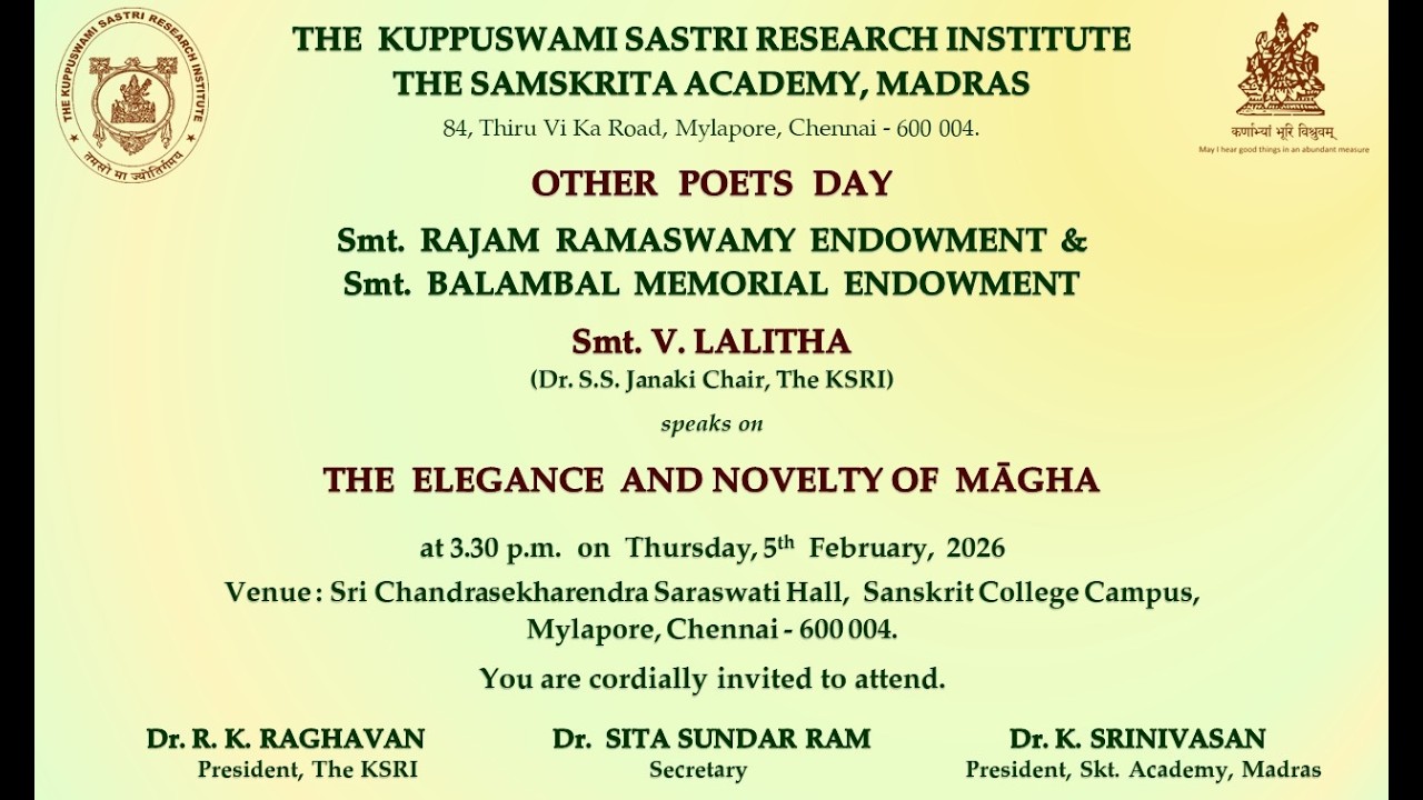 Smt. V. LALITHA (Dr. S.S. Janaki Chair, The KSRI) speaks on THE ELEGANCE AND NOVELTY OF MAGHA
