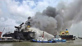 JAG LEELA SHIP | Explosions and Major Fire on board in Drydock, Indonesia 
