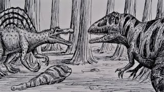 How to Draw Spinosaurus vs. Carcharodontosaurus Step by Step | Planet Dinosaur