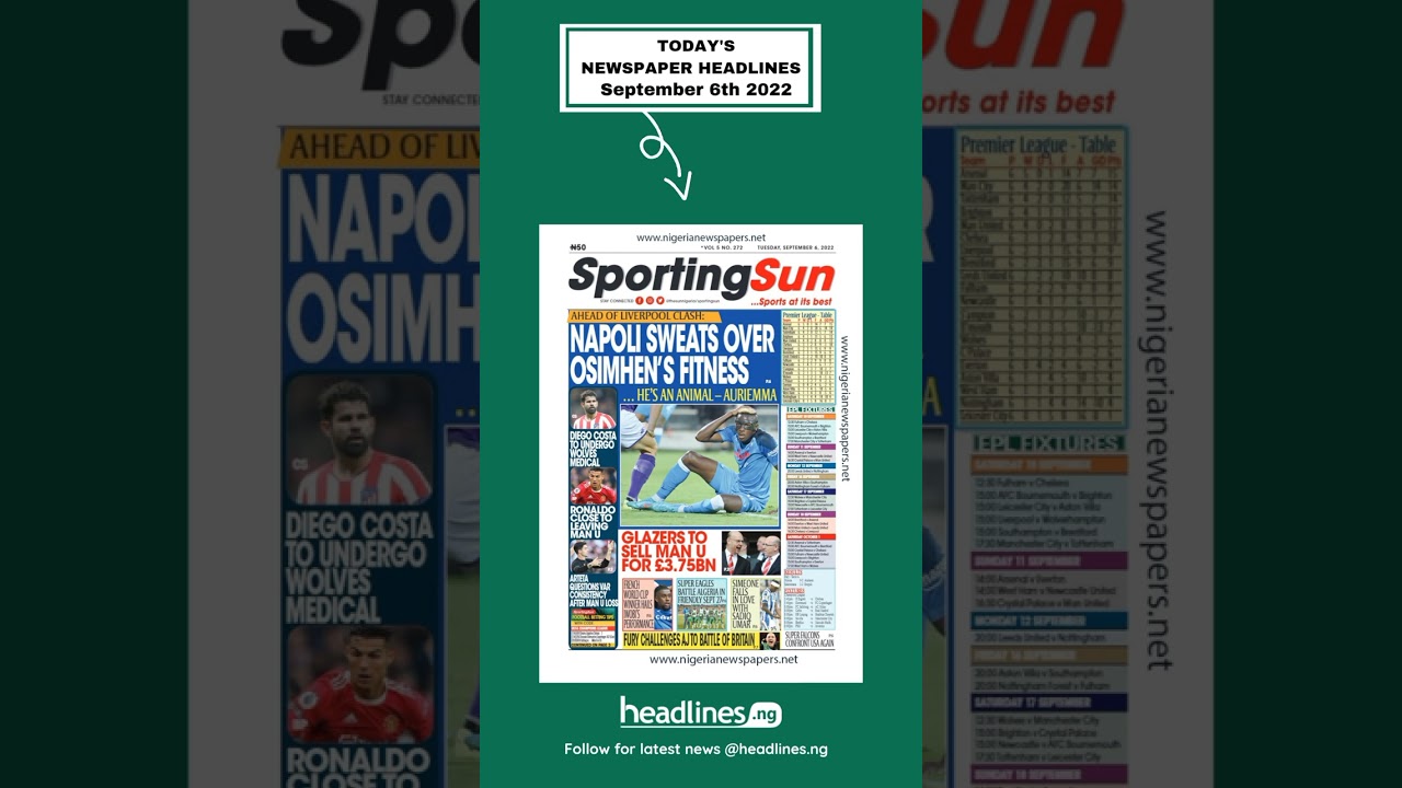 Nigerian Newspapers Headlines Today - 6th September, 2022