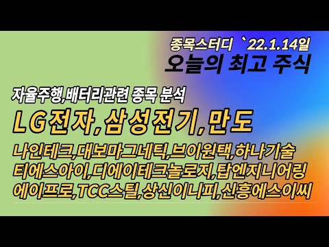 전기차 관련주 분석 : LG전자,삼성전기,만도,나인테크,대보마그네틱,브이원택,하나기술,티에스아이,디에이테크놀로지,탑엔지니어링,에이프로,TCC스틸,상신이니피,신흥에스이씨