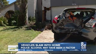 Homeowners react to crazy crash that ended with 2 vehicles in their home