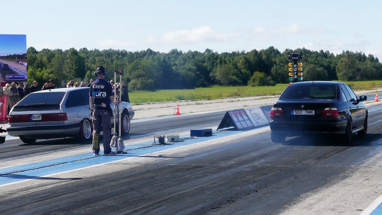 700+HP Audi 200 Avant Quattro 2.5T 20v vs 700+HP BMW 525d E39 2.5td 1/4 mile drag race