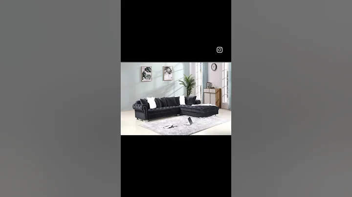 Divine Black Velvet Sectional w Pillows. LDH FURNITURE.