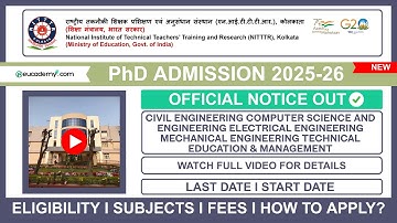 NITTTR Kolkata PhD Admission 2025-26 Notification | Eligibility, Last Dates, Subjects, Seats & Fee