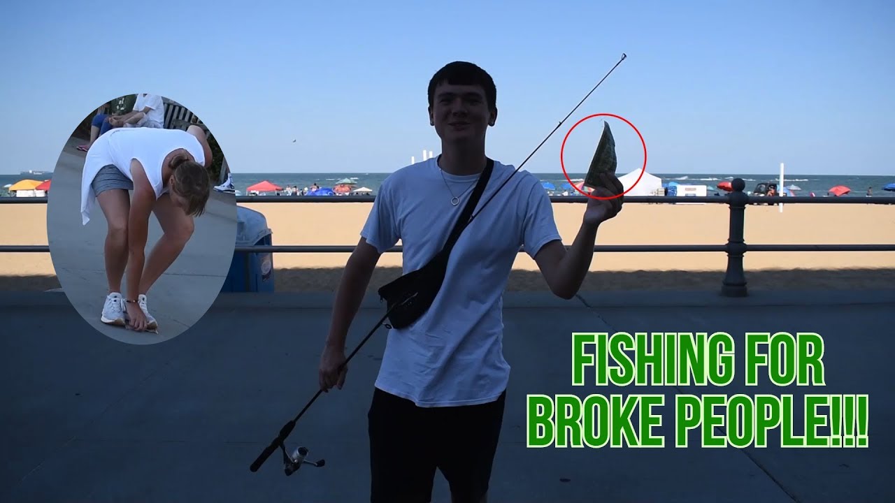 FISHING FOR BROKE PEOPLE!!! (DOLLAR BILL ON FISHING POLE FISHING FOR BROKE PEOPLE!!! (DOLLAR BILL ON FISHING POLE