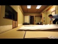 Making up a futon bed at Japanese traditional Ryokan