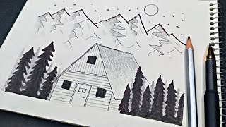How to draw a beautiful house in the forest