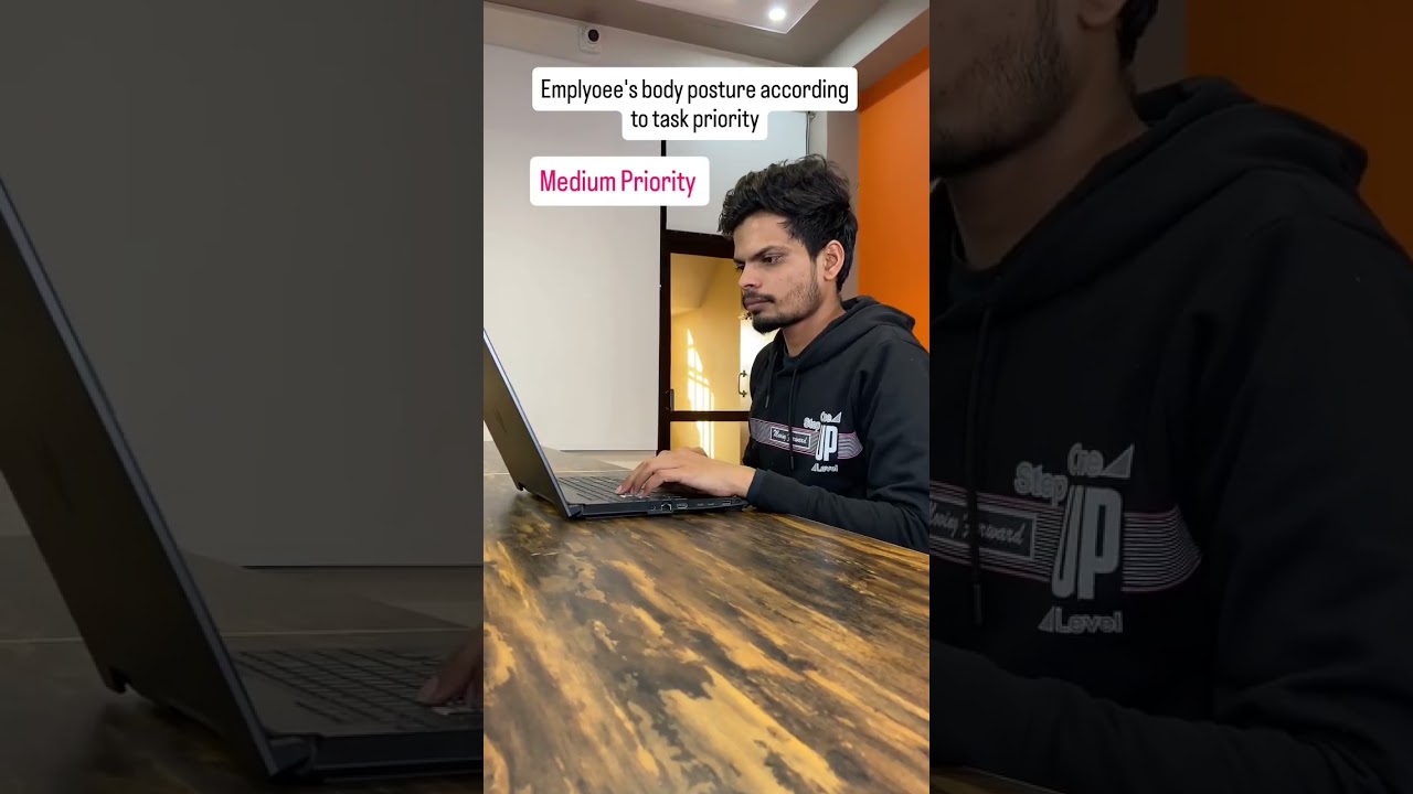 Employee body posture according to task priority 