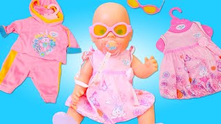 Baby Born doll morning routine. Baby doll feeding with toy food &amp; clothes for dolls. Play with toys.