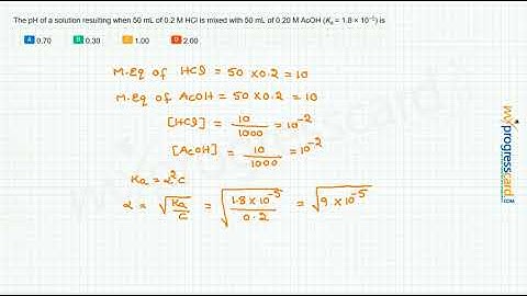 The pH of a solution resulting when 50 mL of 0.2 M HCl is mixed