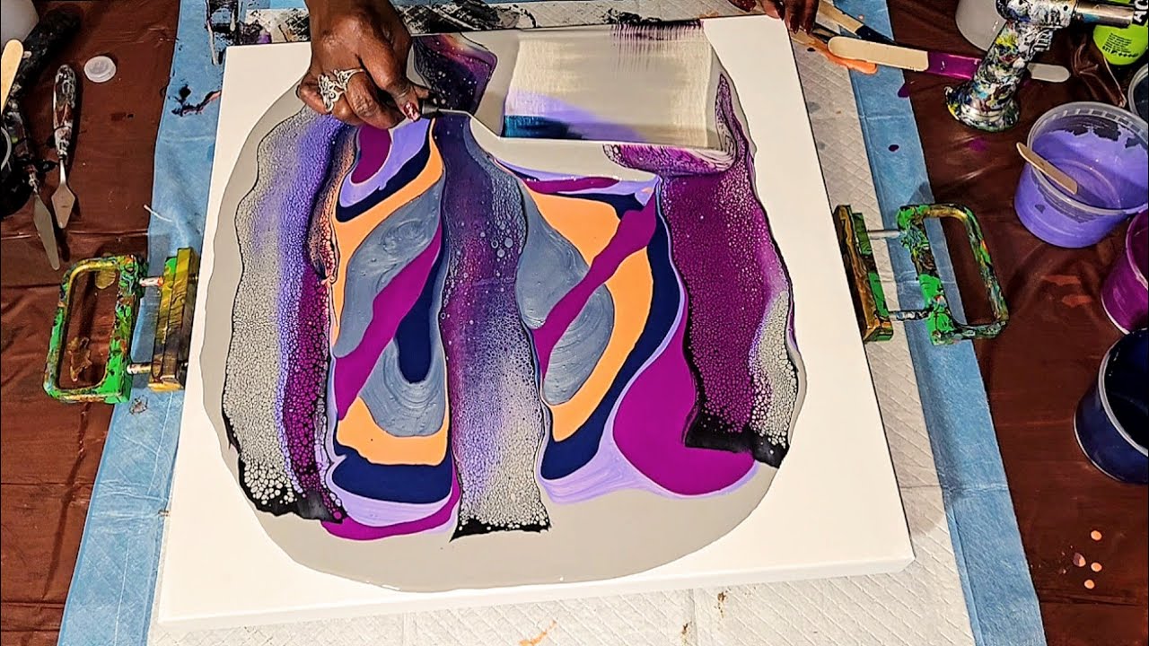 Acrylic Pour Painting ~ Lets Spin Out A Scraped Canvas! #fluidart # ...