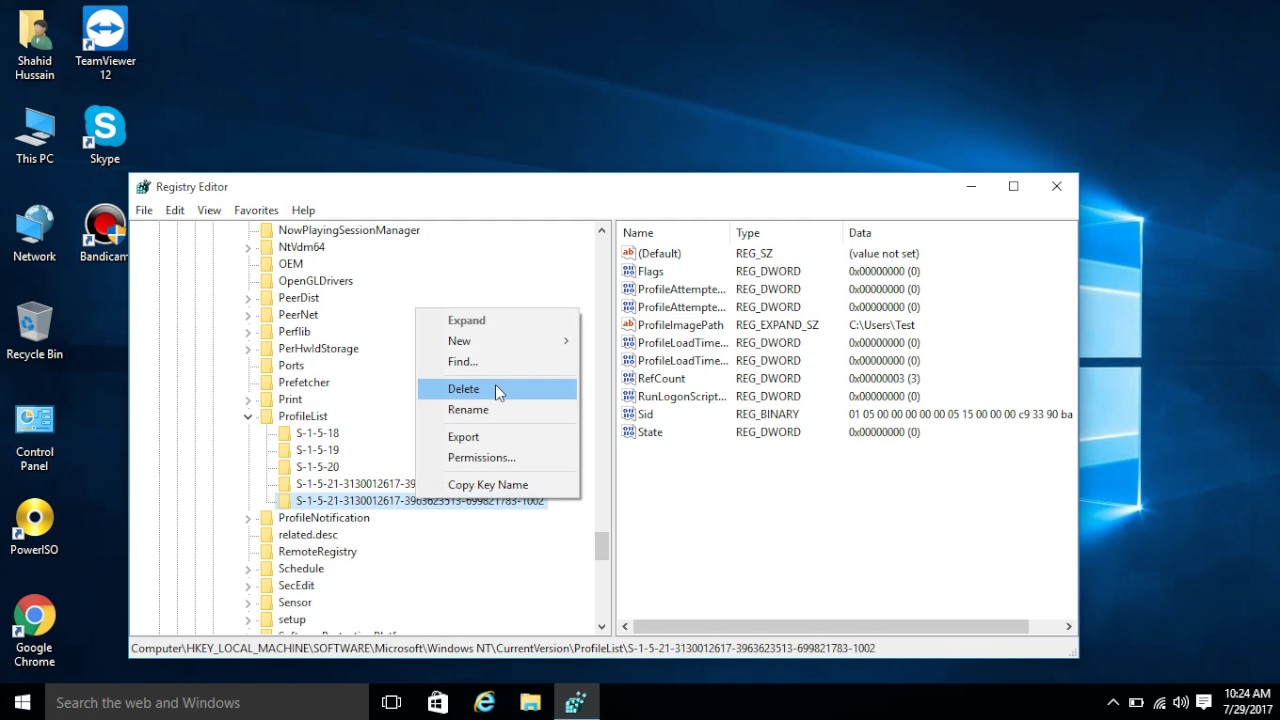 ลบ registry  2022 New  How to delete user window profile in window 7/8/10
