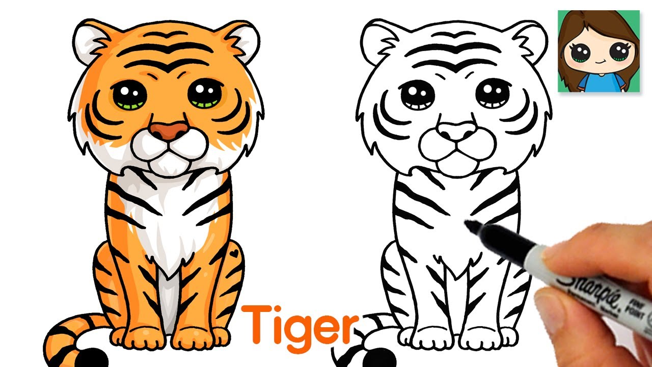 How to Draw a Tiger Easy Cute Cartoon Animal - YouTube