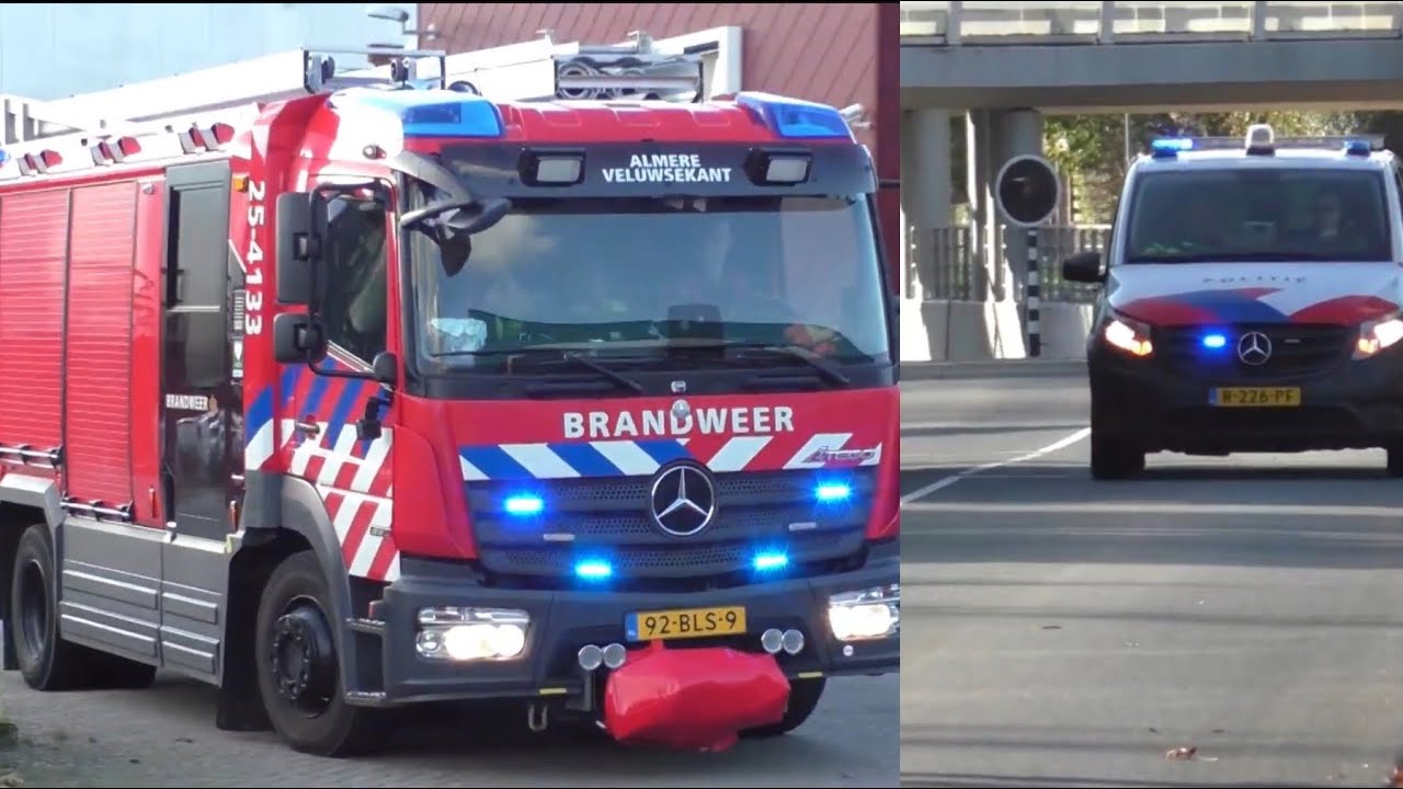 P1 25-4133 + Polite Mercedes vito met spoed naar een woning brand in Almere