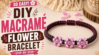 How to Make Cute Pink Flower Bracelet 🌸 | Easy DIY Macrame