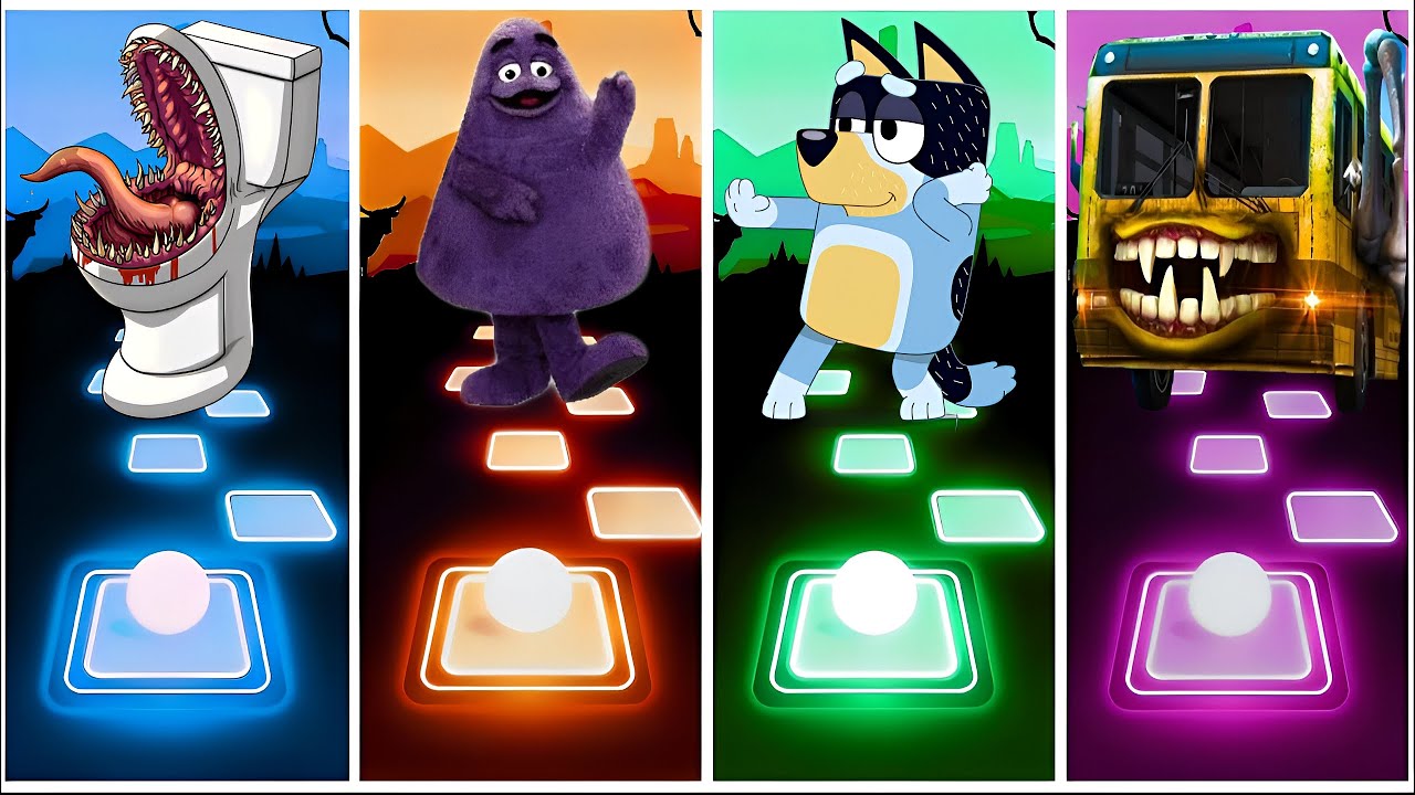 Skibidi Monster 🆚 Grimace 🆚 Buley Bingo 🆚 Bus Eater Tileshop 🎶 Who Will Win ?