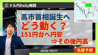 【ドル円】高市首相誕生へ！慎重な為替相場は円安⇒円高パターン【FX 為替予想】