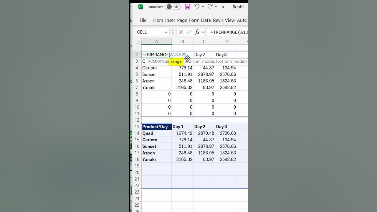 Excel dynamic range with trimrange function short excel magic trick 22