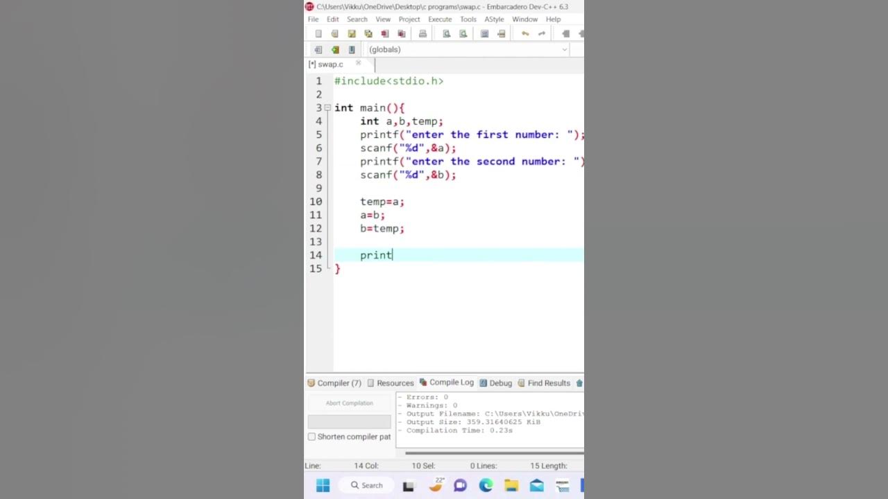 Swap two numbers in c language| program to swap two numbers in c ...