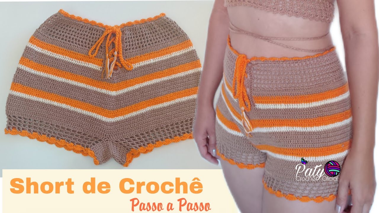 Short de Crochê cintura alta PP, P, M, G e GG (passo a passo)