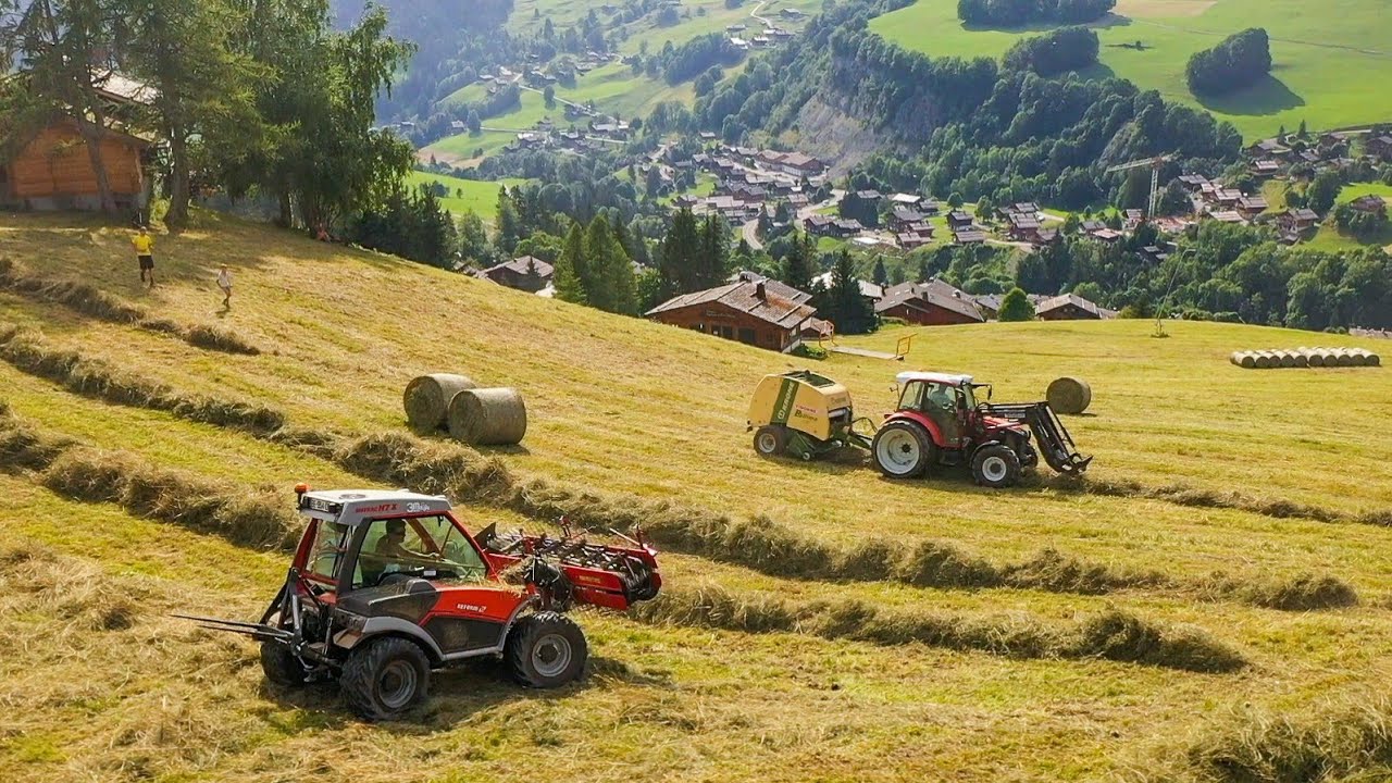 Foin en montagne dans des pentes extrêmes ! Metrac h7 RX/ Fauchage-Andainage-Pressage/ Haute-Savoie