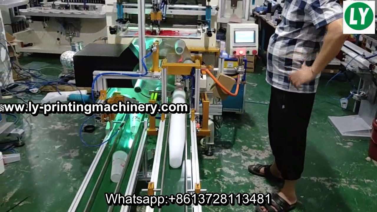 Full automatic screen printer with UV system for PP cup PET cup