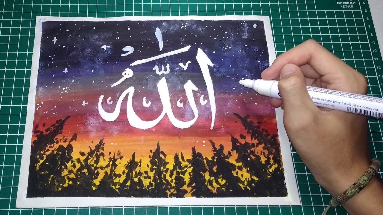 Membuat kaligrafi kontemporer allah dengan cat air YouTube