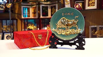 Đĩa trâu tài lộc dát vàng - quà tặng sếp cao cấp, ý nghĩa