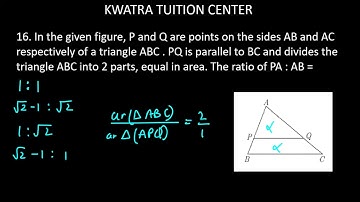 16. In the given figure, P and Q are points on the sides AB and AC respectively of a triangle ABC