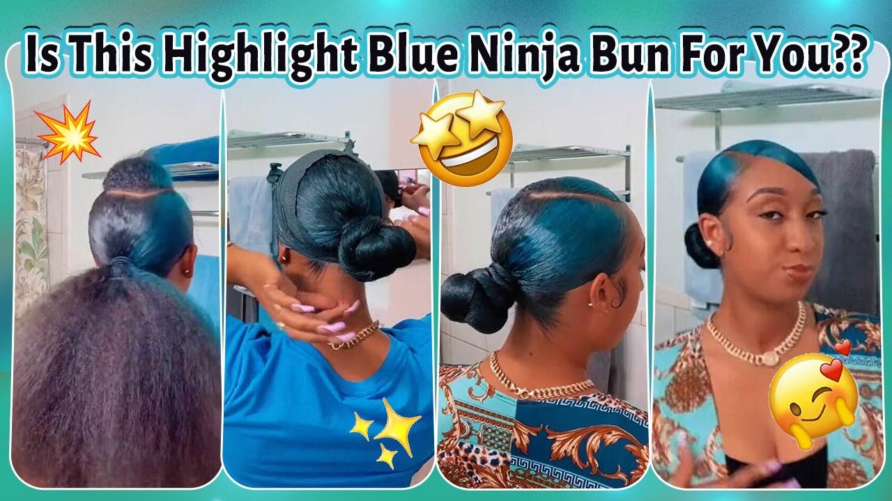 Its Giving? Highlight Blue Ninja Bun Tutorial | Low Knot Bun On Natural Hair #Elfinhair