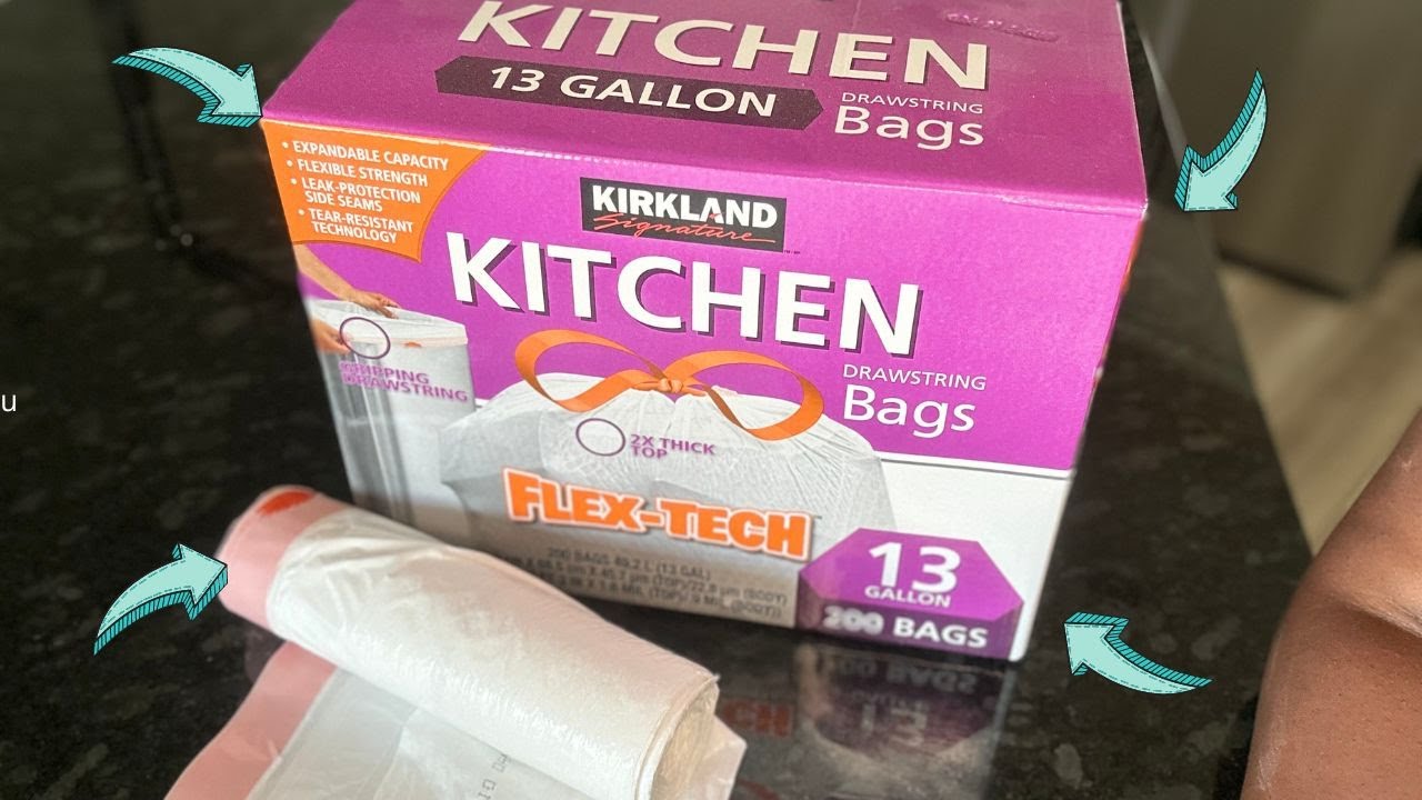 Review:  Basics Tall Kitchen Drawstring Trash Bags, 13 Gallon, 120  Count VS Costco Kirkland 