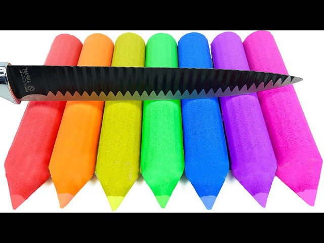Satisfying Video | How To Make Rainbow Pencil Crayons From Kinetic Sand Cutting ASMR