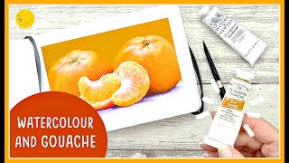 WATERCOLOUR and GOUACHE STEP BY STEP painting tutorial for beginners | mixed media fruit study 🍊