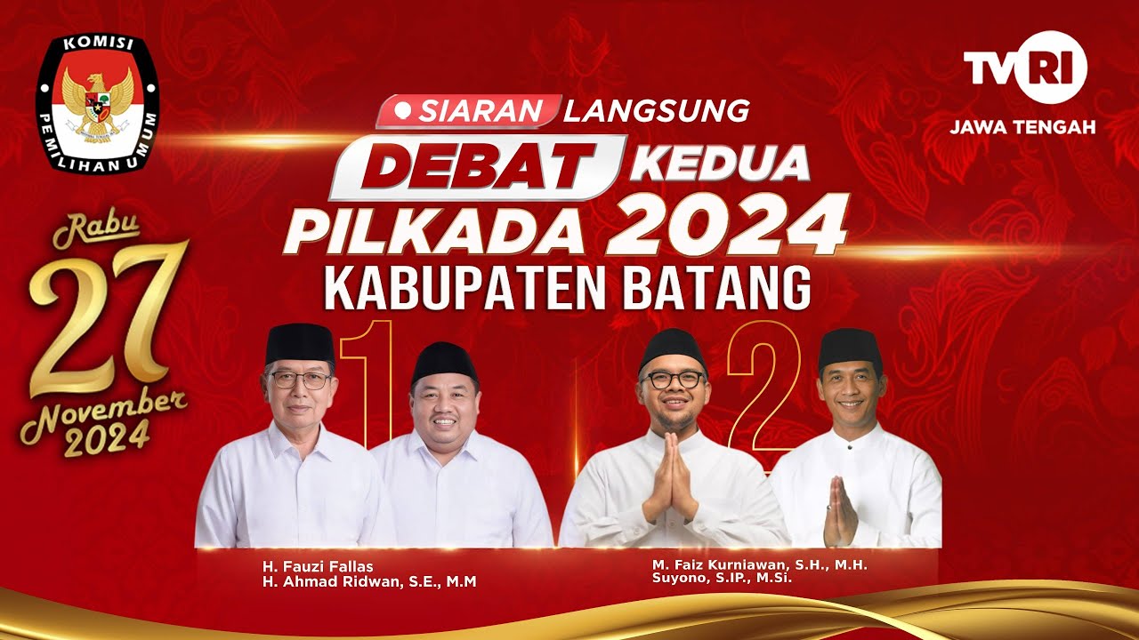 Debat Kedua Pilkada 2024 KPU Kabupaten Batang, 19 November 2024. LIVE TVRI Jateng. Siaran Langsung