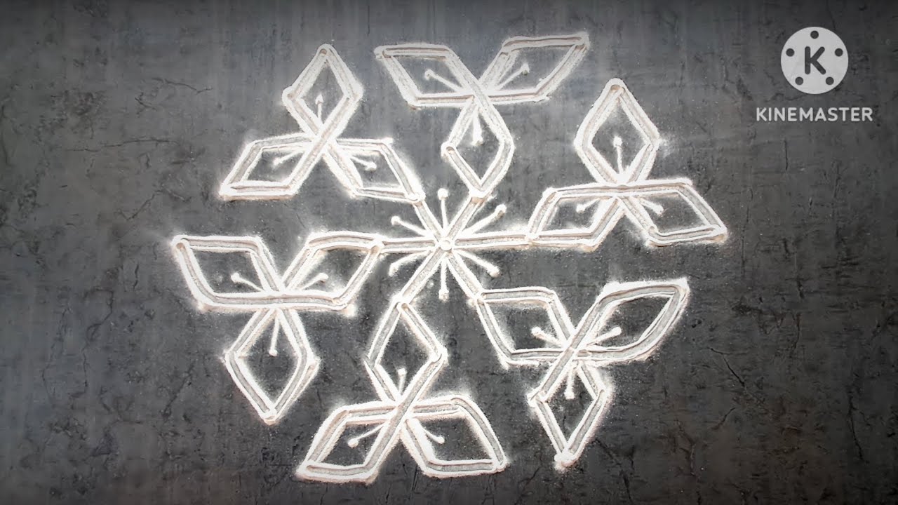Quick | Simple | Easy Rangoli for Festival : Beautiful 9-7-6-5 double/two line Star flower rangoli 