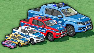small vs BIG ! ALL COLORFUL POLICE CARS TRANSPORT to GARAGE ! GIANT Trucks & Mega Colorful Ramp ! screenshot 1