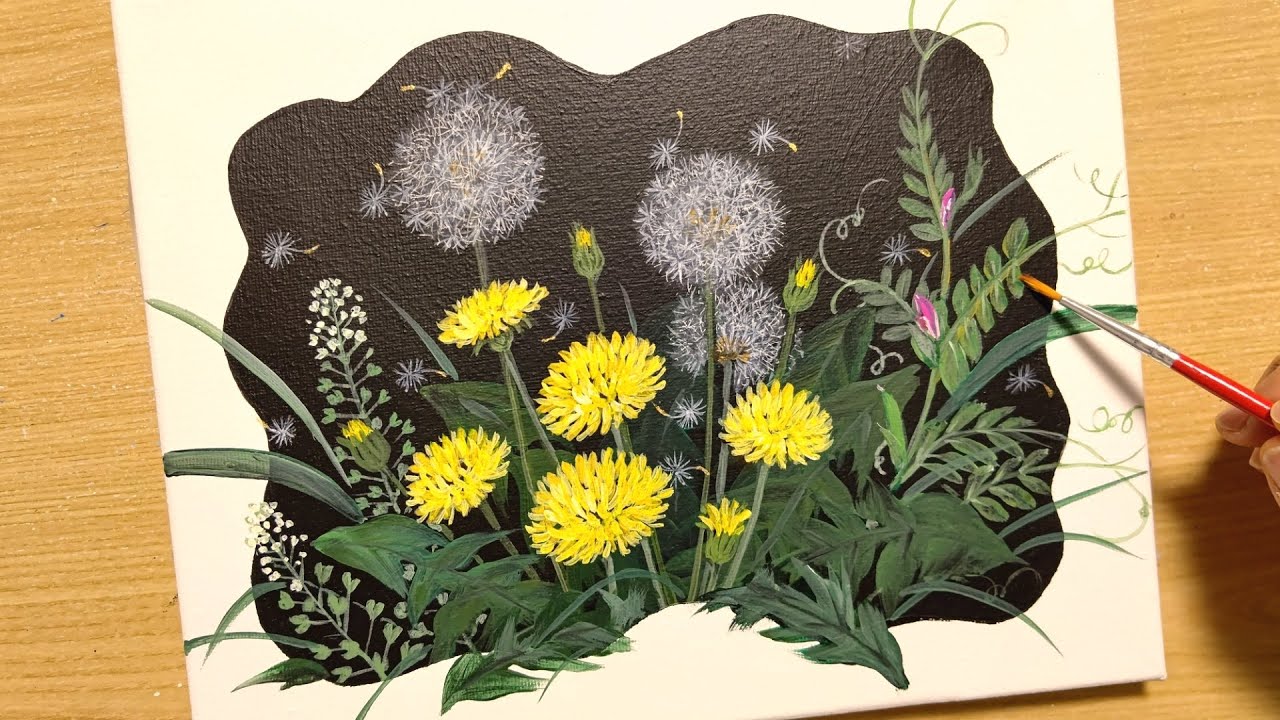 How To Draw Dandelions And Fluff With Acrylic Paint Simple Acrylic Painting For Beginners Youtube