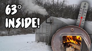 HEATING our GREENHOUSE with WOOD! (Rooster almost CAUGHT ON FIRE )