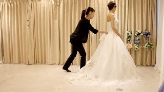 「安全ピン一本」＆「１分間」でウェディングドレスを変える？ [YNS WEDDING]