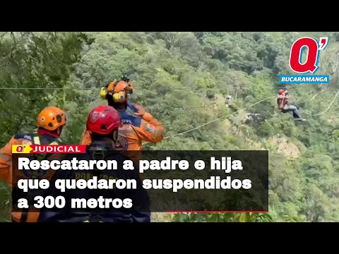 Rescataron a padre e hija que quedaron suspendidos a 300 metros de altura en Piedecuesta